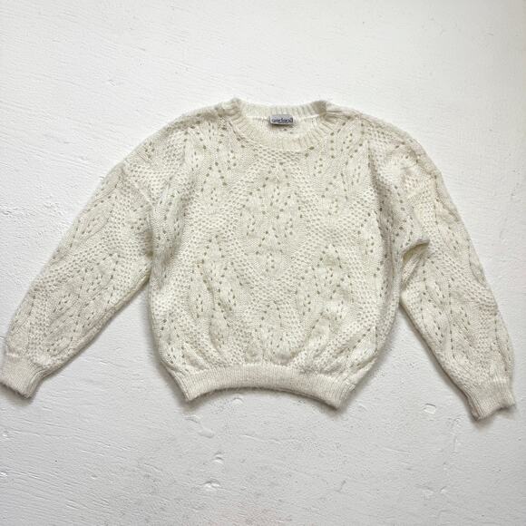 Vintage 80s/90s Garland Cream Fuzzy Open Knit Sweater Women’s M/L - Picture 1 of 5